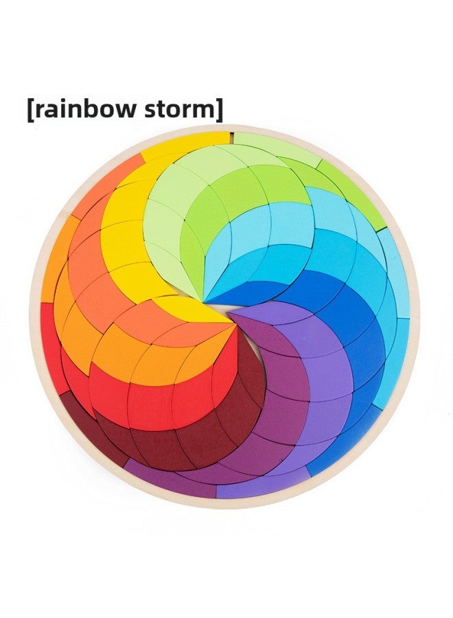 Children's Wooden Early Education Fun Jigsaw Puzzle Rainbow Building Blocks Large Disc Variety Modeling Puzzle Puzzle Puzzle Educational Toys-Color:Rainbow Storm - Image 1